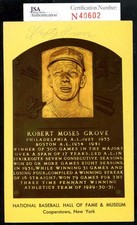 Lefty Grove JSA Coa Signed Gold Hall of Fame Plaque Postcard Autograph