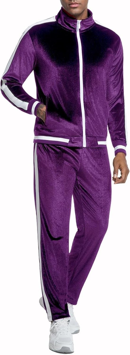 Men's Velour Tracksuit 2PC Full Zip Jacket Pants Set Athletic Fit