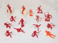 17 Lot Red Vintage Tim-Mee Ajax Lido Marx 70 mm Plastic Cowboys  Indians Horses