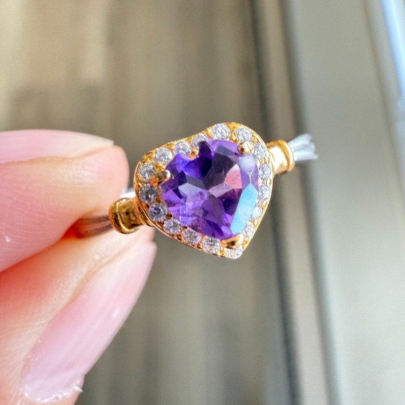 925 Sterling Silver Ring 5mm Natural Purple Amethyst Zircon Handmade Heart Gift