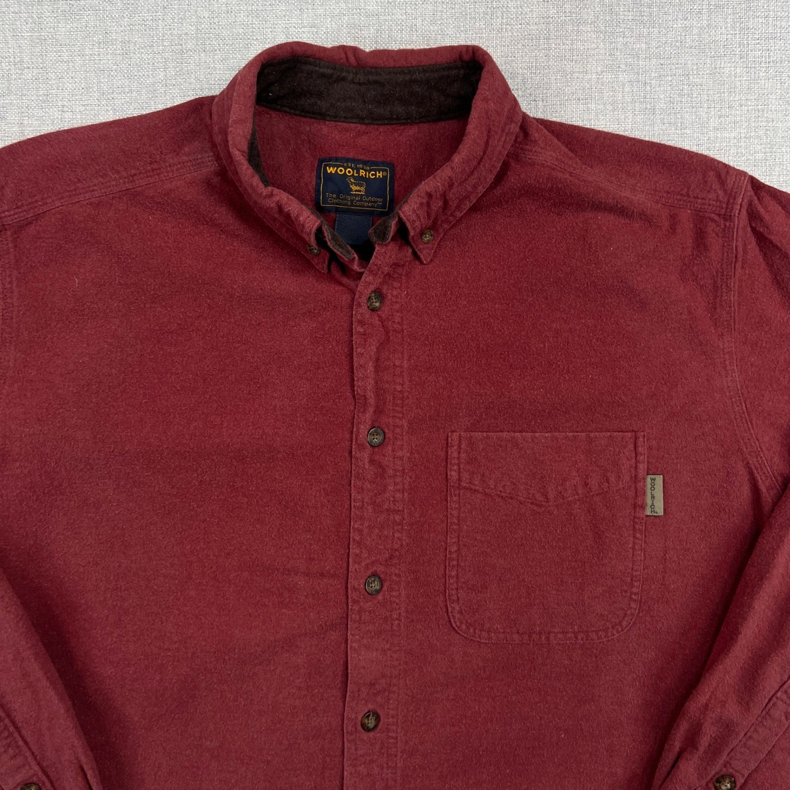 Woolrich Chamois Flannel Shirt Men XL Dark Red Long Sleeve Utility Outdoors GORP