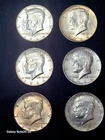 SIX (6) 1964 JOHN F KENNEDY (JFK) HALF DOLLAR LOT TONING AND MIRROR FINISHING