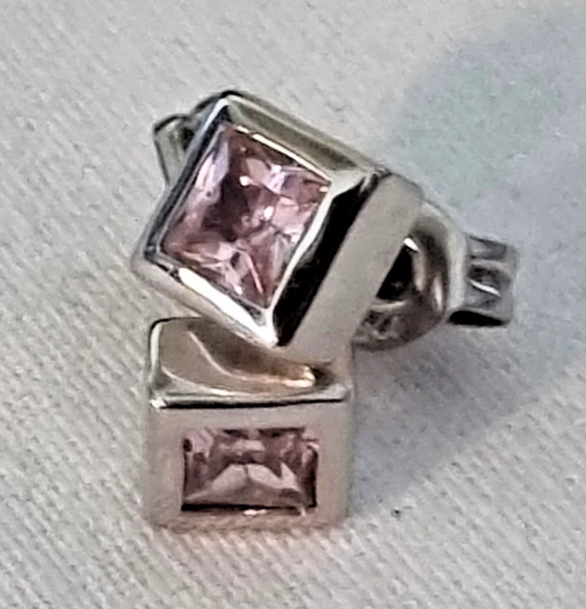 1 Paar Ohrstecker mit funkelnden rosa Steinen 925er Silber