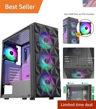 ATX Mid Tower Gaming Case with 4 RGB Fans  Tempered Glass, Model 621