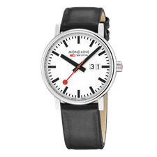 Mondaine Classic Mens Watch with White Dial and Black Vegan Leather Strap MSE...