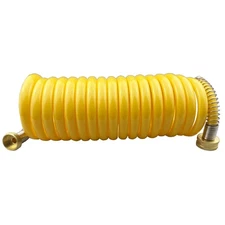 Heavy-duty PU Coil Hose, Self-Coiling Garden Hose with Solid Brass Fittings, ...