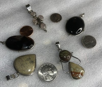 Konvolut 5 verschiedene Stein & Sterling Silber Anhänger 