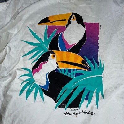 Anvil Tank Top Dress Womens OS White Cotton Vintage 1986 Hilton Head Toucan USA