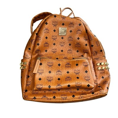 MCM Stark Backpack Damaged Inside Pocket Medium Cognac Color Gold Studded Sides