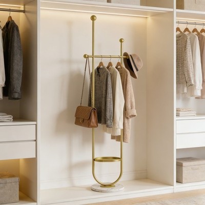 Metal Clothes Rack, U-Shaped Clothes Rack, Marble, Coat Stand for Bedroom