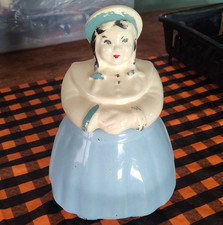 Ancien pot à biscuits fille hollandaise Jill poterie Shawnee RARE base jupe bleue années 40