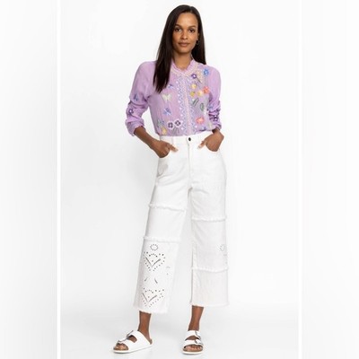 Johnny Was Sevilla Cropped Wide Leg Jean in White Size 26.