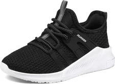 RUNSIDE Boys Girls Tennis Shoes Kids Lightweight 3 Big Kid, Black White 