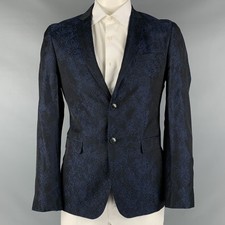 SAND Size 42 Navy Jacquard Cupro Notch Lapel Sport Coat