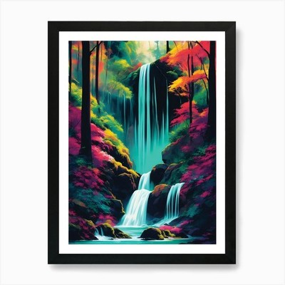 Regenwald Wasserfall Landschaft 1 Bogen gerahmtes Wandbild Poster Leinwanddruck Bild