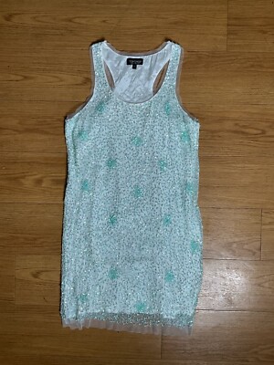 Top shop Mini Dress Women's Size 2 Turquoise Blue Sequins And White | eBay