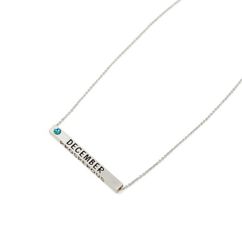 Birthstone Necklace 4 Sided Engraved Brass Bar Pendant With Birthstone Rhodium - Picture 81 of 82