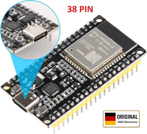 ESP32 NodeMcu IoT Entwicklungsboard ESP-WROOM-32  Bluetooth, WiFi & USB-C 38 Pin