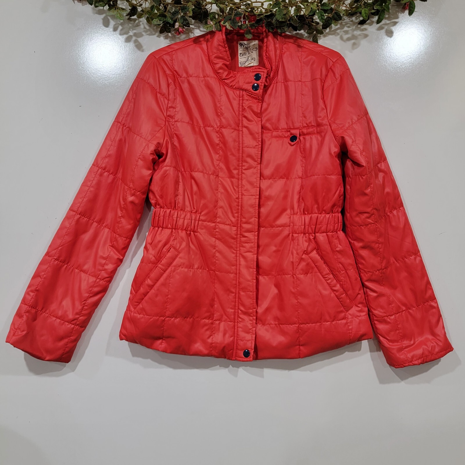 Tulle Puffer Lightweight Red Quilted Jacket Elastic W… Gem