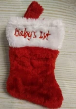 New! BABY'S 1st Christmas Holiday Small Mini RED Plush  Stocking Cozy First 