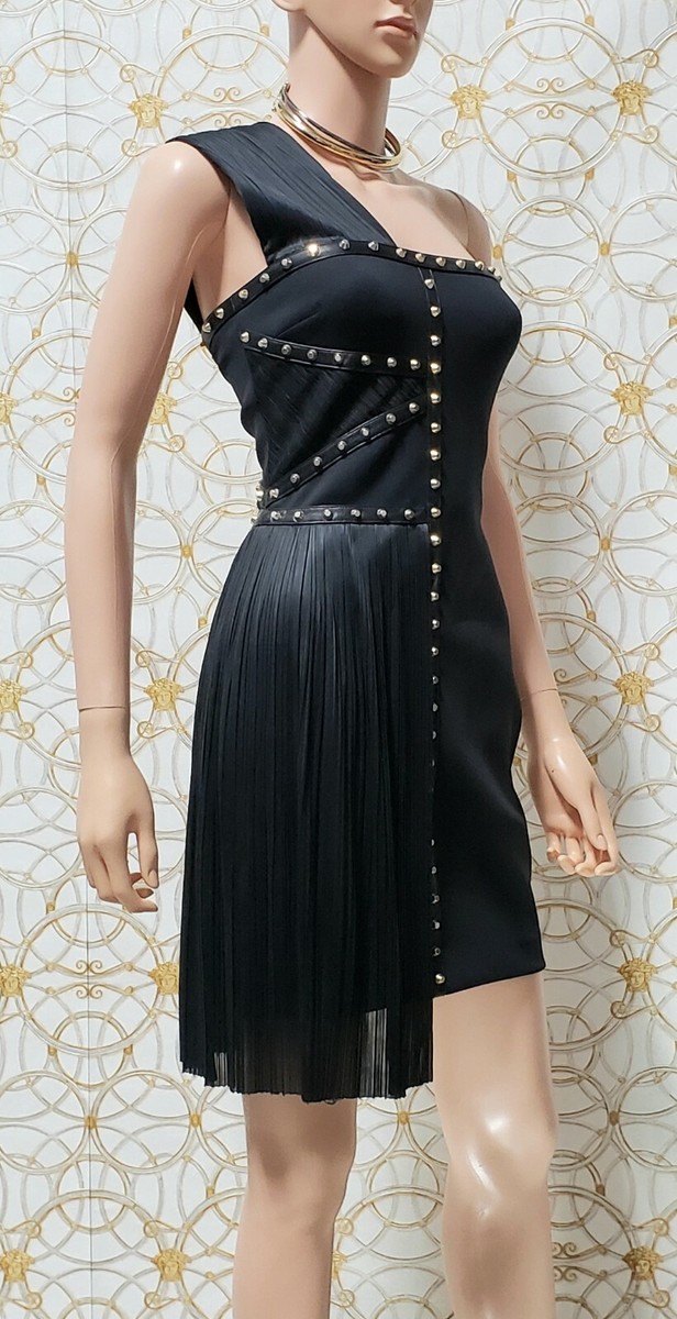 ワンピース VERSACE Women Mid Skirts 77HAO972 BLACK S/S 2012 look # 34 NEW VERSACE ONE SHOULDER BLACK STUDDED