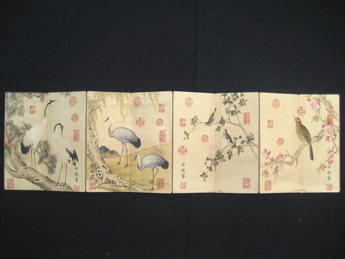 Álbum de pergamino de pintura antigua china "Grúa y pájaro" de Leng Mei冷枚 花鸟册页 - Imagen 1 de 11