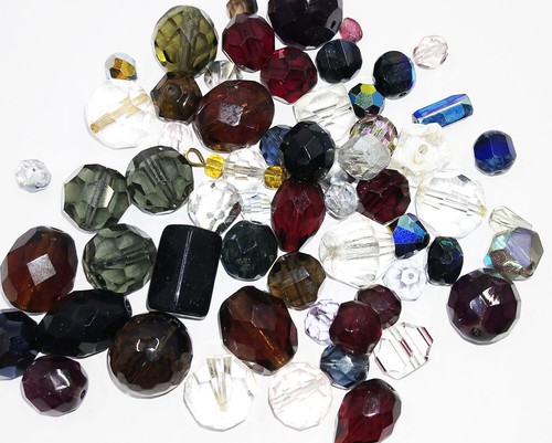 Vintage Antique Clear Mix Sizes Shape & Color Glass Round Beads 60 pc BB16-73
