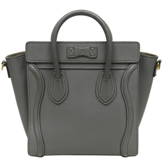 ●Celine Nano Luggage 189243Aq2 Calfskin Gray Gold Metal Fittings 8002