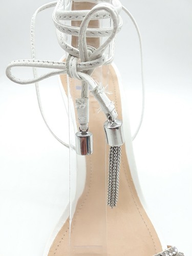 Schutz Bellin Women Shoes Crystal-Embellished Leather Sandals White Sz 8 | eBay