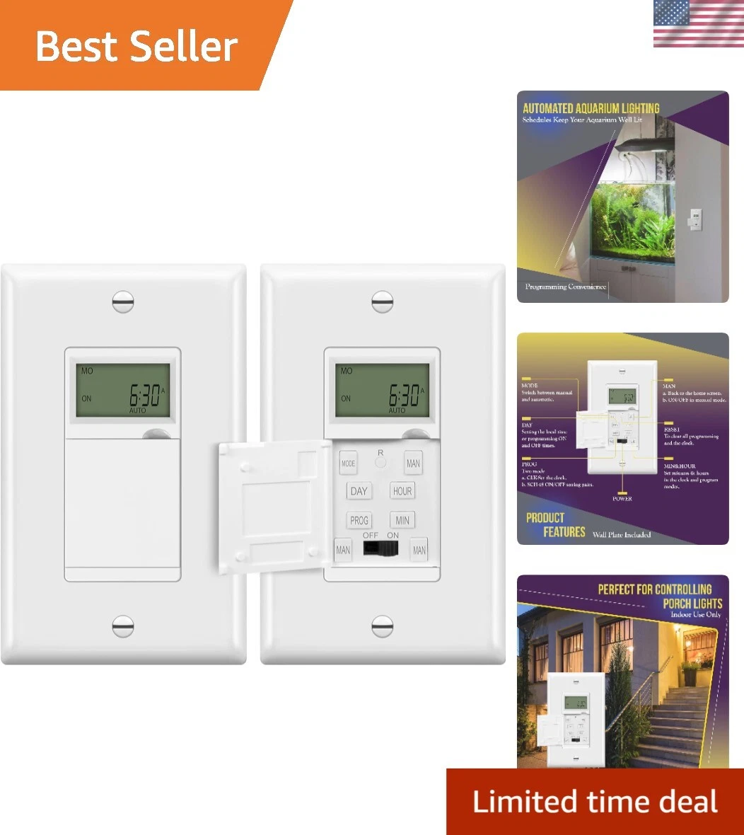 2-Pack Programmable Digital Timer Switch for Energy-Efficient Home Automation
