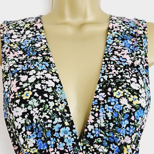 NEU Ex Dorothy Perkins 10-18 Jumpsuit vorne Wickeloptik Blumendruck Gürtel schwarz - Bild 6 von 7