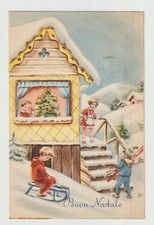 GIACINTO GALBIATI CARTOLINA BUON NATALE FP VG  SAEMEC S/418 - BIMBI SCI NEVE