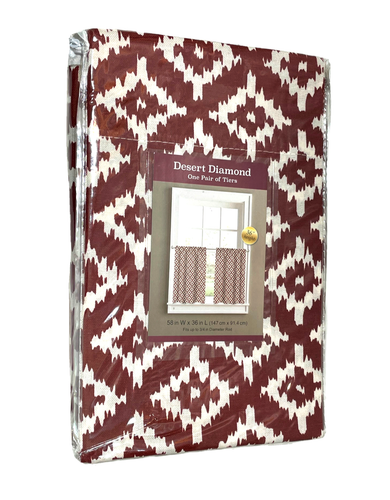 Colordrift Cafe Tier Pair 58"W x 36"L Desert Diamond Southwestern Brick Red IKAT - Picture 2 of 6
