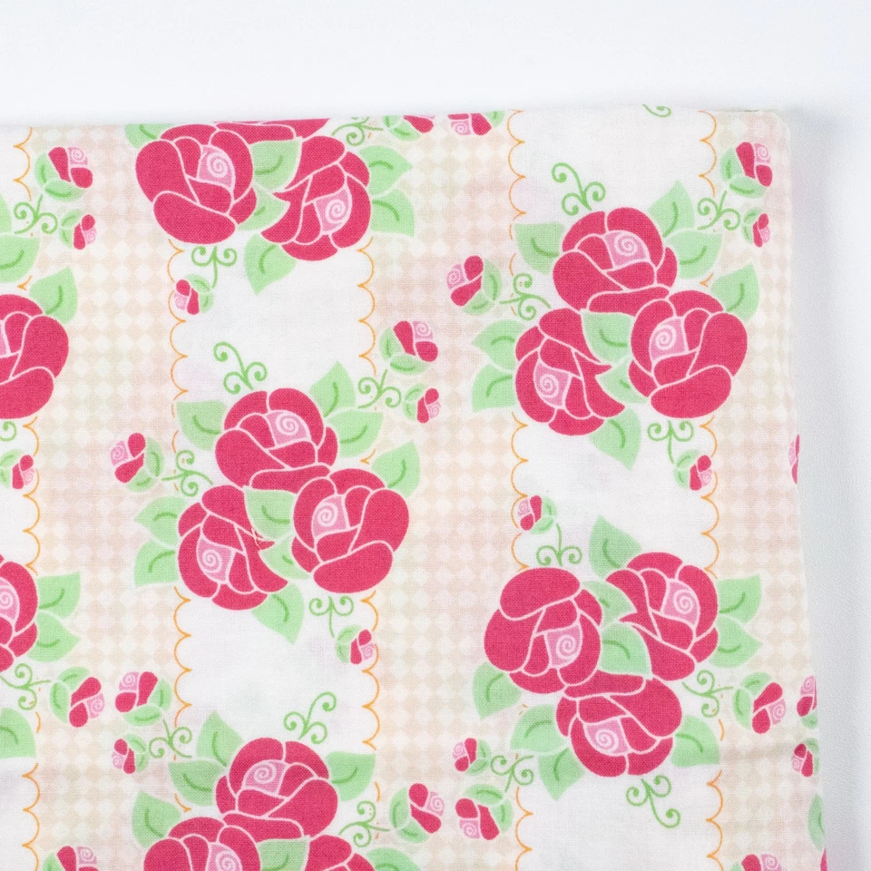 Lecien Happy Mochi Yum Yum Quilting Cotton Fabric Pink Roses Monica Solorio Snow - Image 2 of 4