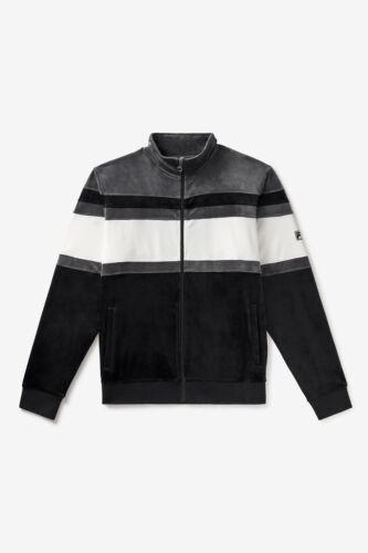 Fila Smart Velour Track Jacket Training Mens Size M Black White Gray New