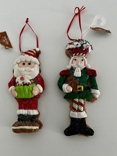 Christmas Gingerbread Cookie Ornaments Santa & Nutcracker Clay Dough Set of 2