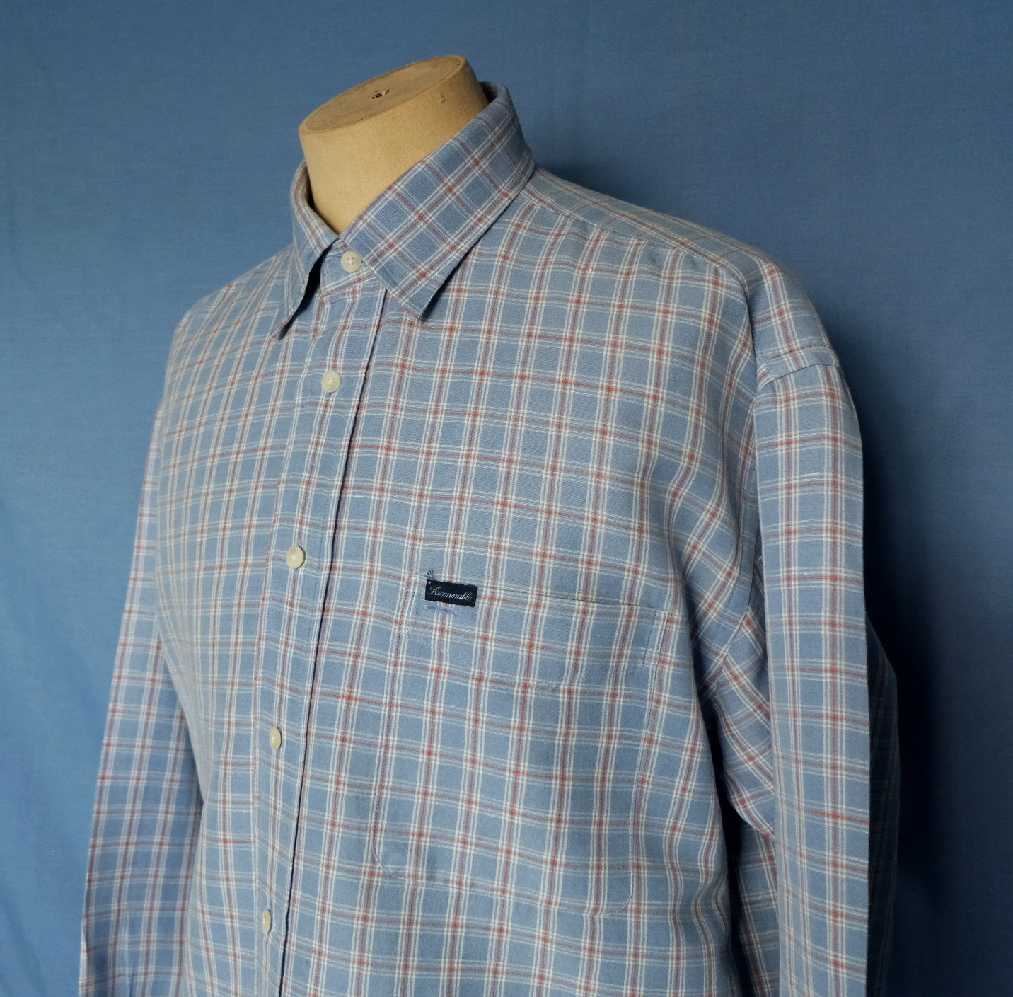 Faconnable Hidden Button Down Light Blue Plaid Li… - image 3