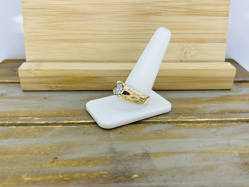 Anillo pepita racimo de diamantes naturales de 0,59 quilates de oro amarillo macizo de 14 quilates vintage para hombre Foto 3 de 4