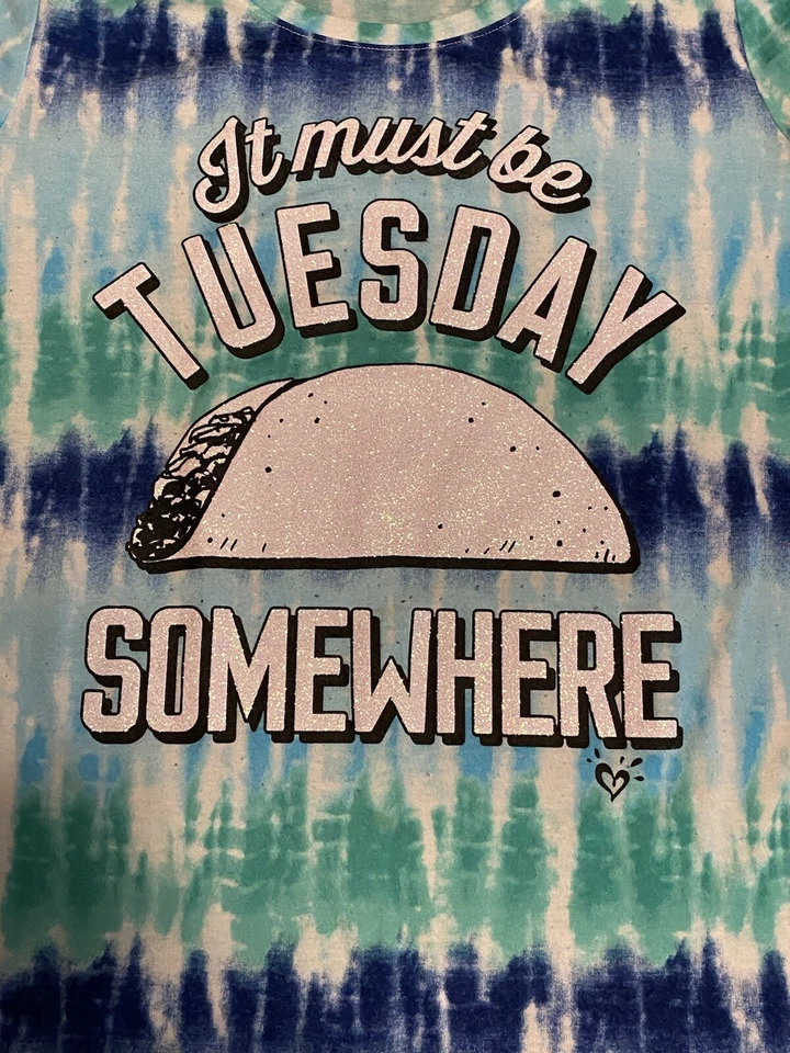 Girls Justice Tie Dye T Shirt Black Size 16 Glitter Taco Tuesday See Photos - Image 2 of 4