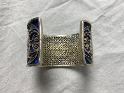 Vintage Handmade Woven Silver Enamel Cuff - Picture 6 of 8