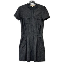 See By Chloe Tweed Wool Blend Mini Dress UK 6 US 2 Grey Pockets Structured