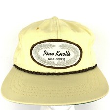 Vtg Pine Knolls Golf Course Patch Hat Script Logo USA Rope Trucker Baseball Cap