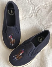 Polo Ralph Lauren Boys/Girls Mansheim Navy Slip-On Sneaker - Size 9 NICE 