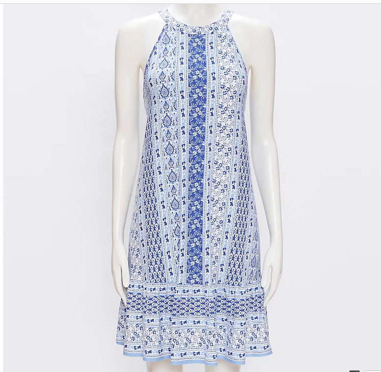 Loft Ann Taylor Paisley Tiered Halter Swing Womens Dress XS,S,M,L,XL  White/Blue