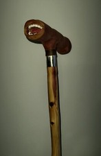 Carved Cedar Wooden Walking Stick Handmade Cane Original Signed by Artist 39"