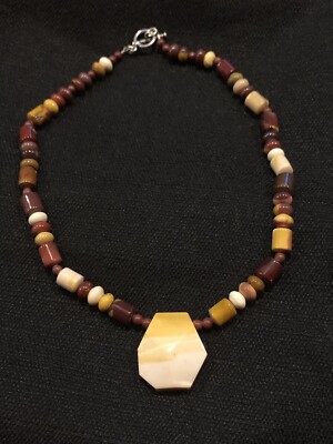 16  Australian Red And Tan Mookaite Jasper Necklace w/ Featured Pendant Gemstone