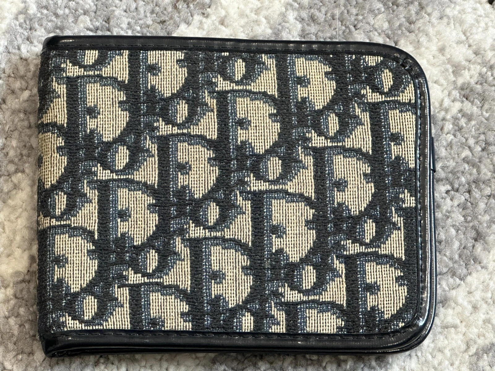 Portefeuille vintage pliant Christian Dior Trotter bleu marine 100 % authentique