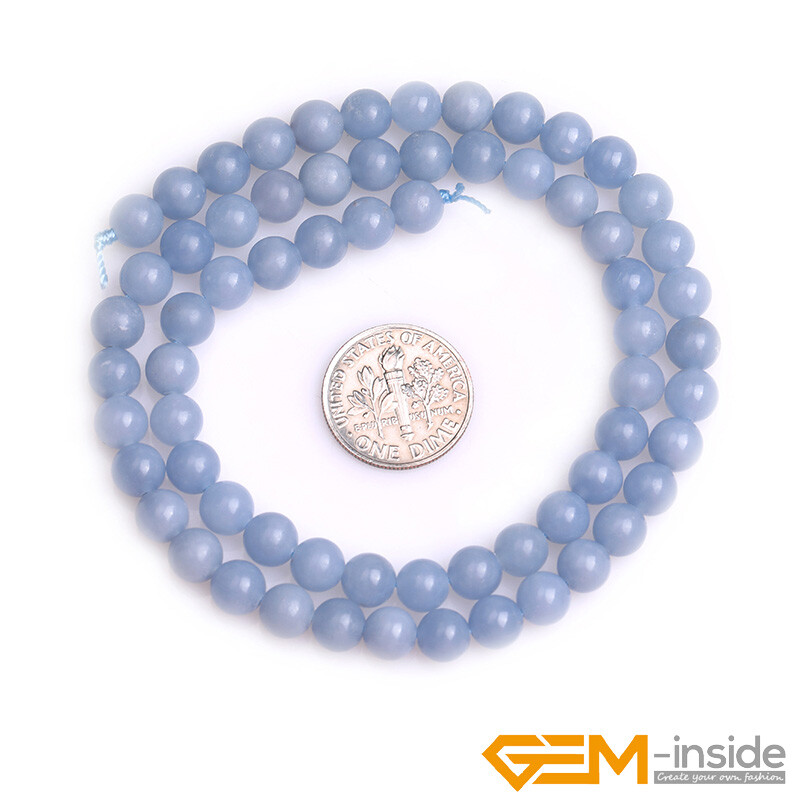 Natural Gemstone Round Blue Angelite Stone Loose Beads For Jewelry Strand 15 - Foto 8