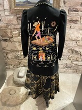 Elegant 1950s Black  Gold Mexican Painted Circle Skirt Size S/M