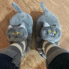 Women Men Winter Warm Plush Hugging Cat Slippers Cute Cat Home Shoes Antislip